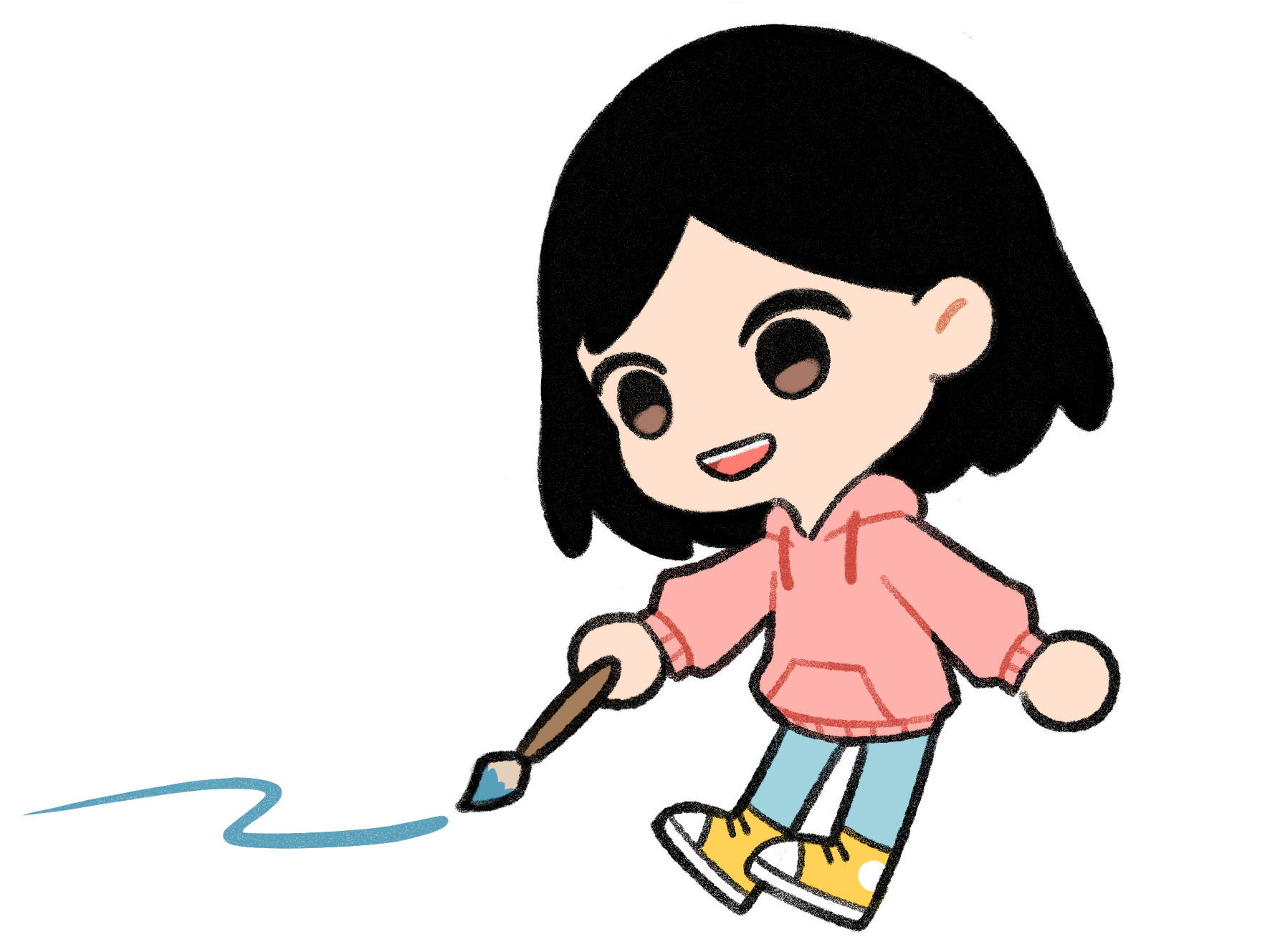 Illustration of Lucie's persona waving hello.